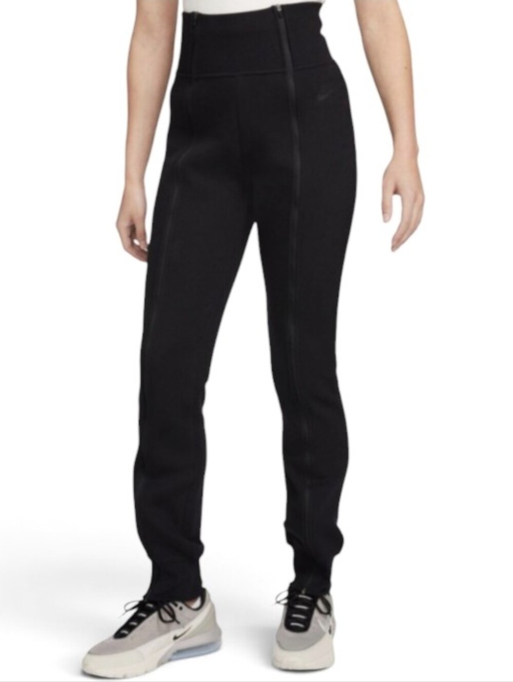 NIke Women's Black Tech Fleece High-Waisted Slim Zip Pants Tonol Logo Ankel Zip
